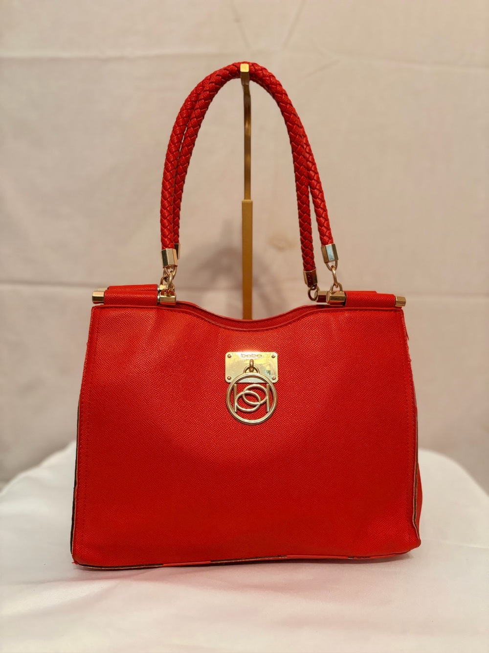 Bebe Kate Shopper bag in candy apple, with braided handle and gold-tone hardware